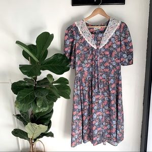 Especially Yours | Vintage Cottage Floral Dress w/Lace Statement Collar